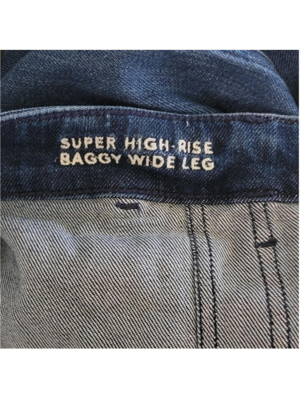 AE 16 American Eagle Dreamy Drape Super High Rise Baggy Wide Leg Jeans Dark Blue - Picture 10 of 11